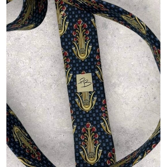 PIERRE BALMAIN Silk Tie FRANCE Navy Gold Art W:3.7" EUC - Picture 4 of 6